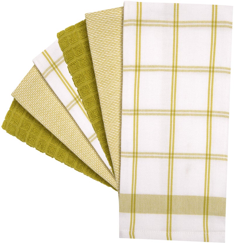 Bumble Towels Premium Kitchen Towels (20â€x 28â€, 6 Pack) | Large Cotton Dish Towels | Flat & Terry Highly Absorbent Kitchen Linen Set with Hanging Loop | Lime Green Check - Image 3